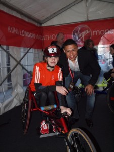 ON YOUR MARKS...Catherine Stott at the Mini Marathon with Premier League footballer Alex Oxlade-Chamberlain