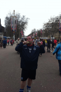 FINISH LINE... David Broadbent on The Mall with his medal