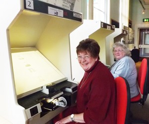 Irene Joan on the Microfilm readers