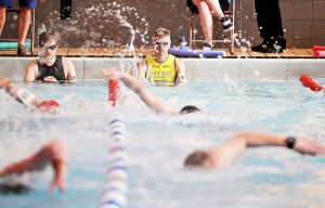 Tim Bradley 26.04.15 Milltown Sprint Triathlon, Uppermill, Saddleworth. Swimmers ready to start